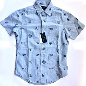 Polo Ralph Lauren Men's Multi Iconic Logos Classic Fit Shirt, Blue, XS